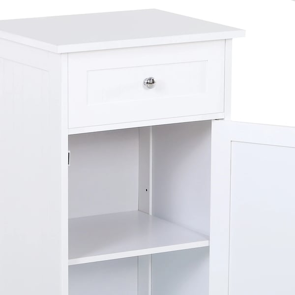 Badrumsskåp - Golvstående - 1 låda och 1 dörr - Justerbar hylla - Fukttålig spånskiva - 43×34×77 cm - Vit