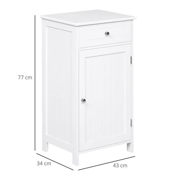 Badrumsskåp - Golvstående - 1 låda och 1 dörr - Justerbar hylla - Fukttålig spånskiva - 43×34×77 cm - Vit