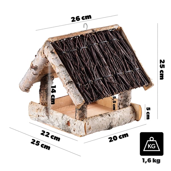 Lintulauta - Ruokintateline - Koivupuuta - 26x25 cm - Valkoinen - Villilinnuille
