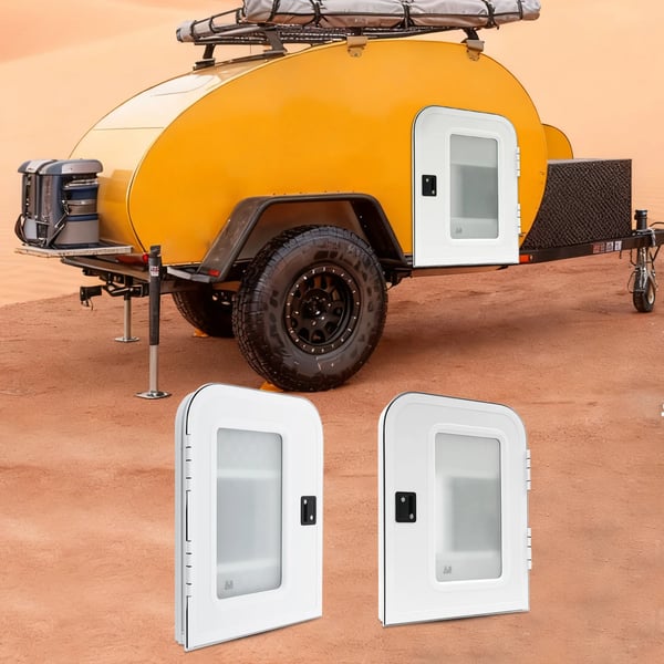 Matkailuauto/perävaunu sisäänkäyntiovi - Asuntovaunun ovi - Oikea matkustajan puoli - 660×812 mm - 30–60 mm paksuus - Alumiini & lasikuitu, mattalasi