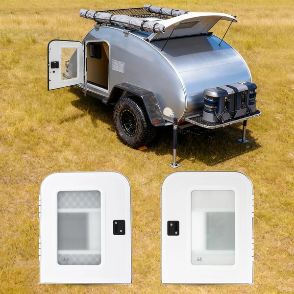 Indgangsdør til autocamper/campingvogn - RV-dør - Venstre førerside - 660×812 mm - Tykkelse 30–60 mm - Aluminiumlegering, matteret glas - Med lås