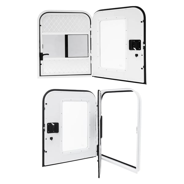 Indgangsdør til autocamper/campingvogn - RV-dør - Venstre førerside - 660×812 mm - Tykkelse 30–60 mm - Aluminiumlegering, matteret glas - Med lås