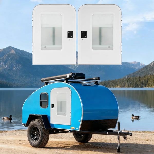 Autocamper-/Campingvognsdør - Indgangsdør - Låsbar - Venstre & højre - Monteringshul 660×914 mm - Væg 30–60 mm - Aluminium - Hvid