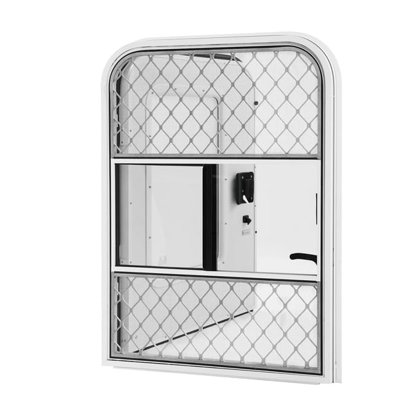 Autocamper/campingvogn dør - Indstigningsdør til førerside - Udsnit 660×914 mm - Vægtykkelse 30–60 mm - Aluminiumlegering, mat glas - Sort