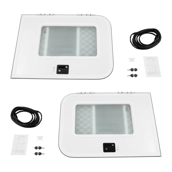 Autocamper/campingvogn dør - Indstigningsdør til førerside - Udsnit 660×914 mm - Vægtykkelse 30–60 mm - Aluminiumlegering, mat glas - Sort