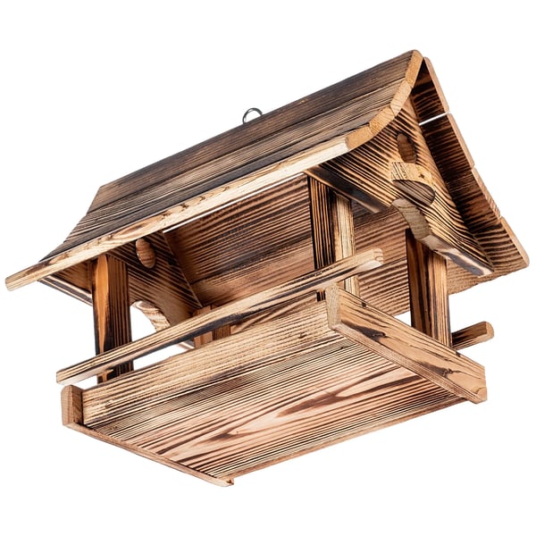 Fuglehus & Foderbræt - Træhus - 30 x 25 cm - Brændt træ - Udendørs