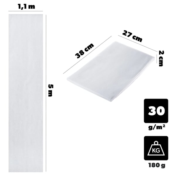 Havefiberdug - Vinterdug til plantebeskyttelse - 1,1 x 5 m - 30 g/m² - Plast - Hvid