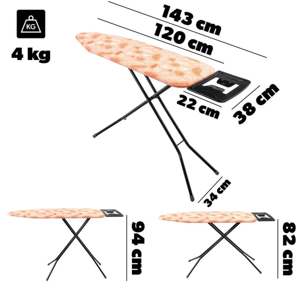 Silityslauta - 120x38 cm - Leveä Pinta - Taitettava - Silitysraudan Pidike