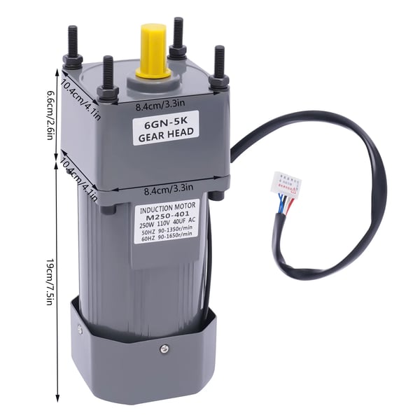 Elektrisk gearmotor - 250 W 1-faset - Højt Moment - Vendbar - Variabel Hastighedsregulator - Sølv