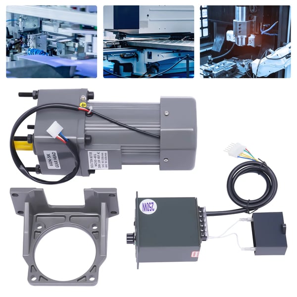 Elektrisk gearmotor - 250 W 1-faset - Højt Moment - Vendbar - Variabel Hastighedsregulator - Sølv