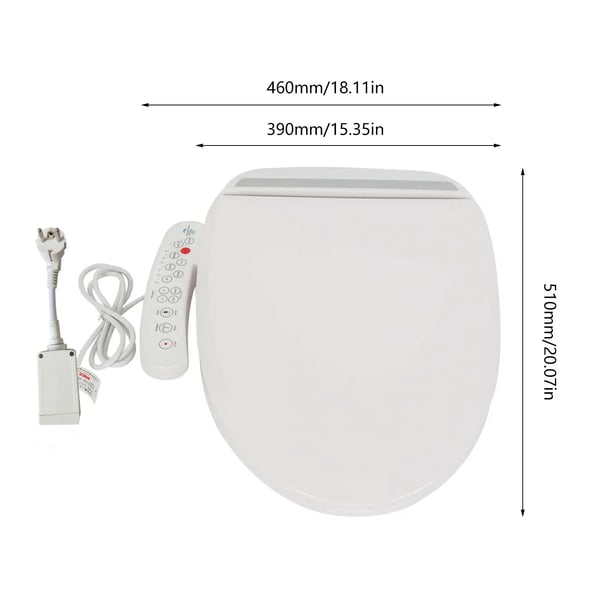 Elektrisk bidet toiletsæde - Rund - Varmesæde - Selvrens - Automatisk lugtfjernelse - Varm luft 3 trin - 1350W - Max 250 kg - Hvid