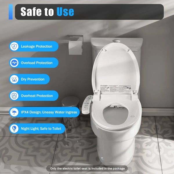 Elektrisk bidet toiletsæde - Rund - Varmesæde - Selvrens - Automatisk lugtfjernelse - Varm luft 3 trin - 1350W - Max 250 kg - Hvid
