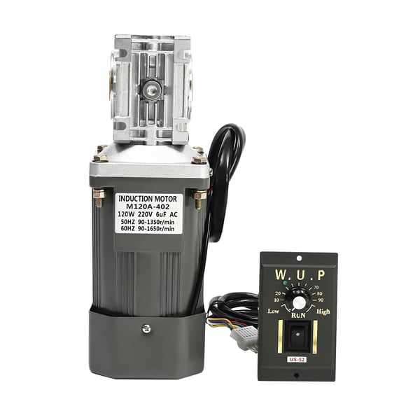 Snekkegearmotor - AC reduktionsmotor - 120 W - 220 V - Med hastighedsregulator - Industriel kvalitet - Til maskiner & automation - Grå