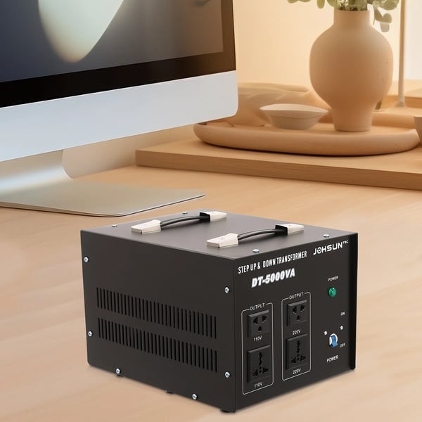 Spændingsomformer - Step Up/Down-transformer - Kapacitet 5 kVA - Effekt 4500 W - Lav Støj - Kabel 1 m - CE Certificeret - Sort