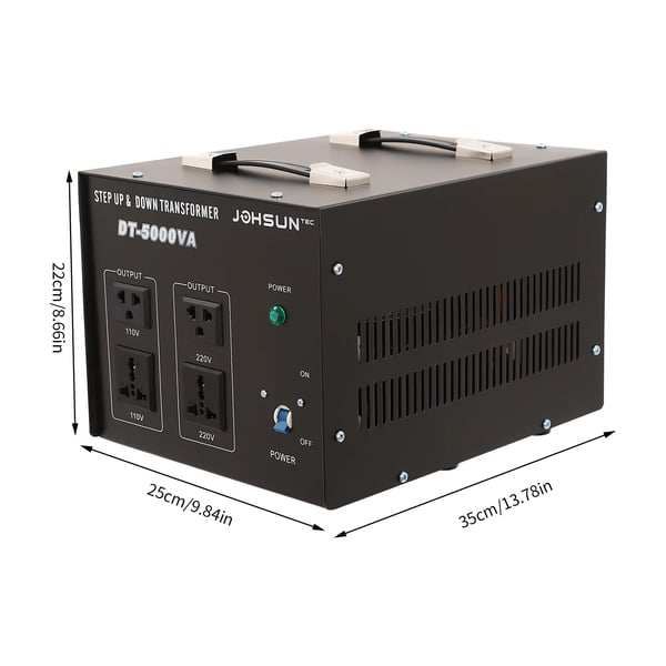 Spændingsomformer - Step Up/Down-transformer - Kapacitet 5 kVA - Effekt 4500 W - Lav Støj - Kabel 1 m - CE Certificeret - Sort
