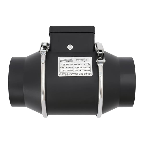 Kanalventilator - Inline rørventilator - 220 m³/h - 35 W - 150 Pa - 2600 rpm - EU-stik - Sort