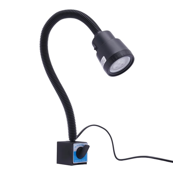LED maskinlampe 5W - Arbejdslampe til drejebænk - Magnetfod - Fleksibel svanehals - 110–220V - 6500K - 500–600 lm - IP50 - Sort