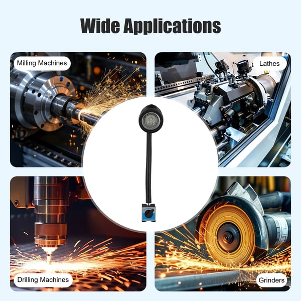 LED maskinlampe 5W - Arbejdslampe til drejebænk - Magnetfod - Fleksibel svanehals - 110–220V - 6500K - 500–600 lm - IP50 - Sort