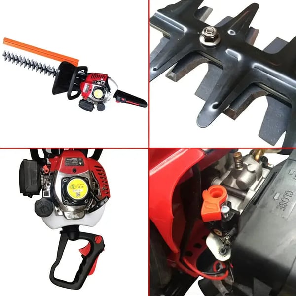 Benzindrevet Hækkeklipper - Totakts Trimmer - 22,5 cm³ Enkeltcylindret Luftkølet - Tomgang 3.500 omdr./min - 90–105 dB - Rød