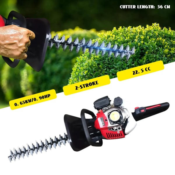 Benzindrevet Hækkeklipper - Totakts Trimmer - 22,5 cm³ Enkeltcylindret Luftkølet - Tomgang 3.500 omdr./min - 90–105 dB - Rød