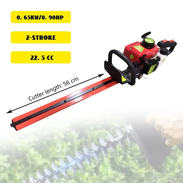 Benzindrevet Hækkeklipper - Totakts Trimmer - 22,5 cm³ Enkeltcylindret Luftkølet - Tomgang 3.500 omdr./min - 90–105 dB - Rød