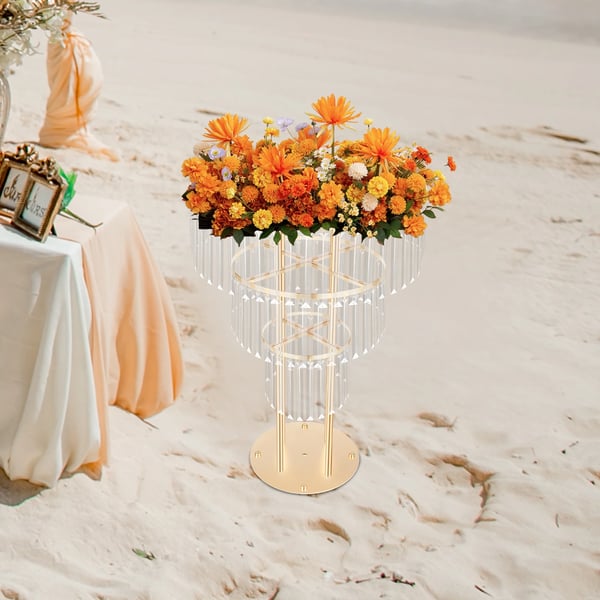 Krystal blomsterstander - 3-lags stativ - Moderne bryllups- & festdekoration - Centerpiece til blomster eller balloner - DIY banketpynt - Gul