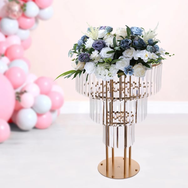 Krystal blomsterstander - 3-lags stativ - Moderne bryllups- & festdekoration - Centerpiece til blomster eller balloner - DIY banketpynt - Gul