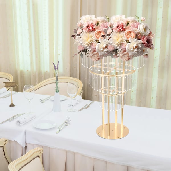 Krystal blomsterstander - 3-lags stativ - Moderne bryllups- & festdekoration - Centerpiece til blomster eller balloner - DIY banketpynt - Gul