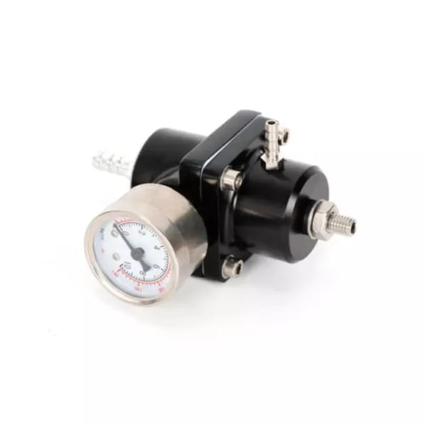 Brændstoftryksregulator - Sæt - Justerbar benzin - 4 porte - Manometer & karburatorslange - T6061 aluminium, 304 rustfrit stål - Sort