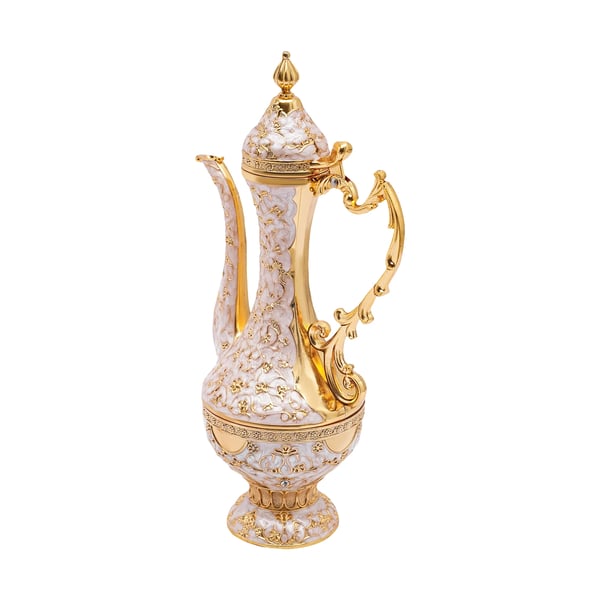 Turkisk Tesæt - Tekande & 6 Kopper - Zinklegering - 25 ml pr. Kop - Til Servering & Dekoration - Guld