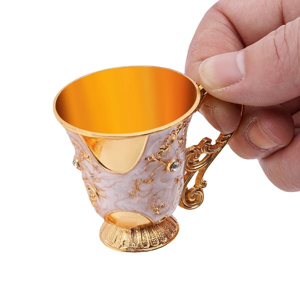 Turkisk Tesæt - Tekande & 6 Kopper - Zinklegering - 25 ml pr. Kop - Til Servering & Dekoration - Guld