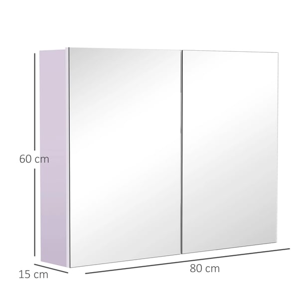Badrumsskåp med Spegel - Spegelskåp - 2 Dörrar - 3 Hyllplan - 80x15x60 cm - Utan Belysning - Ljuslila