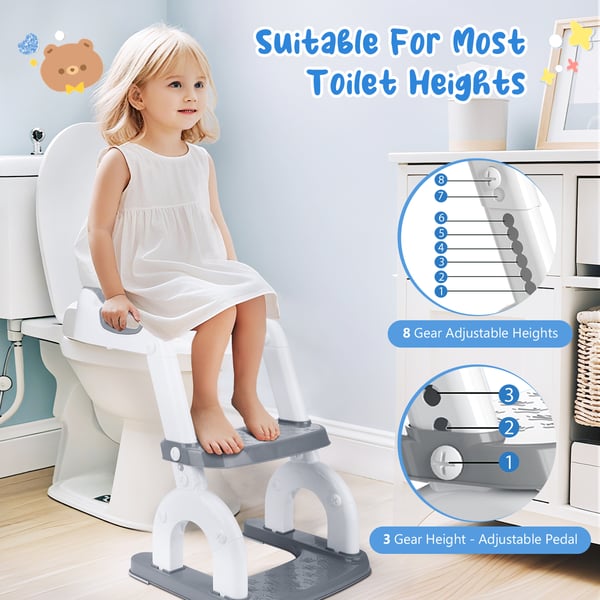 Lasten WC-istuin portailla - Pottaharjoittelu - Korkeussäädettävä - Turvallinen - Unisex - Muovi - Harmaa