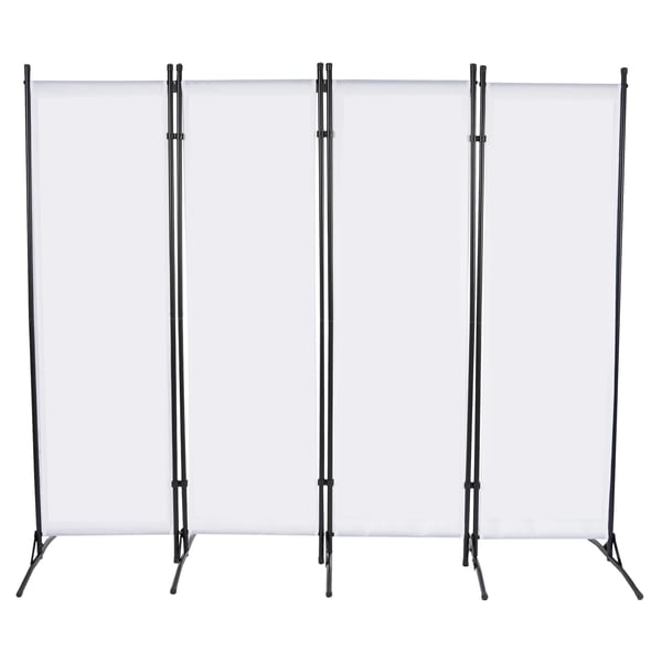 Rumdeler & Skærmvæg - 4‑panel Foldbar Paravent - 360° Foldbar, Fritstående, Jernramme & 420D PU Oxford, 2 x 1,7 m, Baselængde 51 cm - Hvid