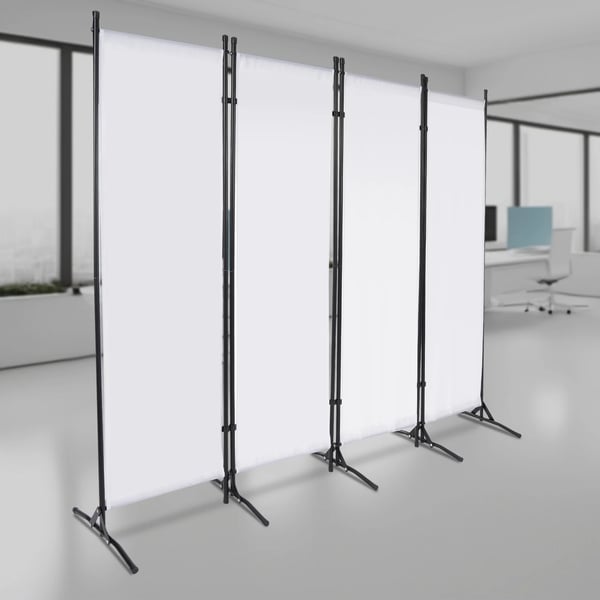 Rumdeler & Skærmvæg - 4‑panel Foldbar Paravent - 360° Foldbar, Fritstående, Jernramme & 420D PU Oxford, 2 x 1,7 m, Baselængde 51 cm - Hvid