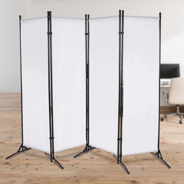 Rumdeler & Skærmvæg - 4‑panel Foldbar Paravent - 360° Foldbar, Fritstående, Jernramme & 420D PU Oxford, 2 x 1,7 m, Baselængde 51 cm - Hvid