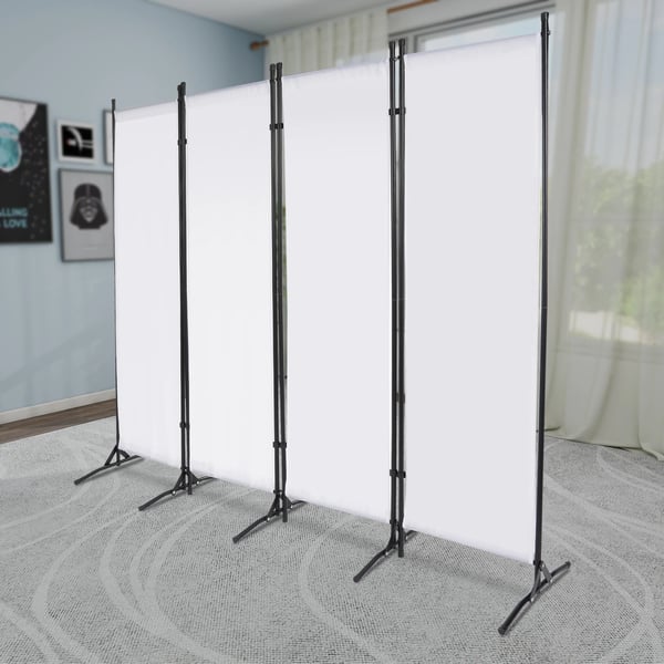 Rumdeler & Skærmvæg - 4‑panel Foldbar Paravent - 360° Foldbar, Fritstående, Jernramme & 420D PU Oxford, 2 x 1,7 m, Baselængde 51 cm - Hvid