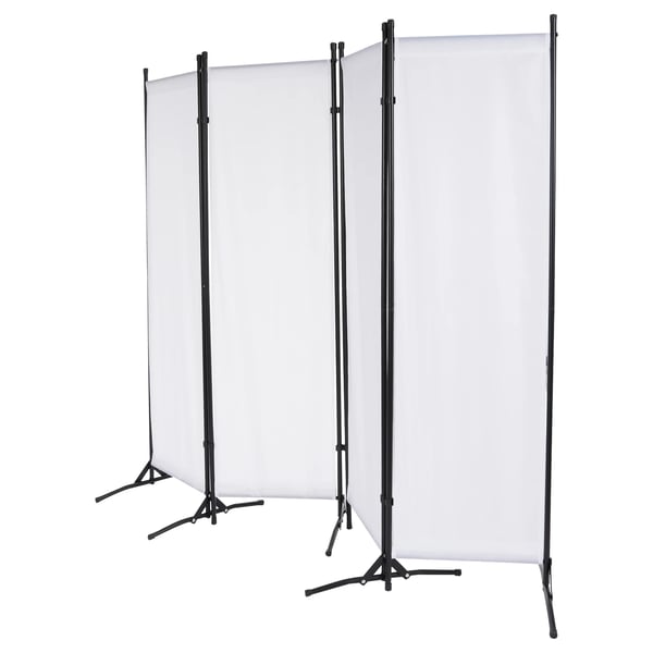 Rumdeler & Skærmvæg - 4‑panel Foldbar Paravent - 360° Foldbar, Fritstående, Jernramme & 420D PU Oxford, 2 x 1,7 m, Baselængde 51 cm - Hvid