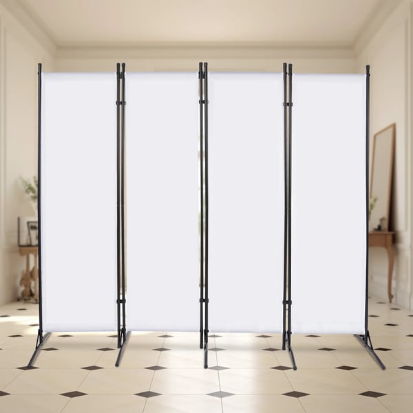 Rumdeler & Skærmvæg - 4‑panel Foldbar Paravent - 360° Foldbar, Fritstående, Jernramme & 420D PU Oxford, 2 x 1,7 m, Baselængde 51 cm - Hvid
