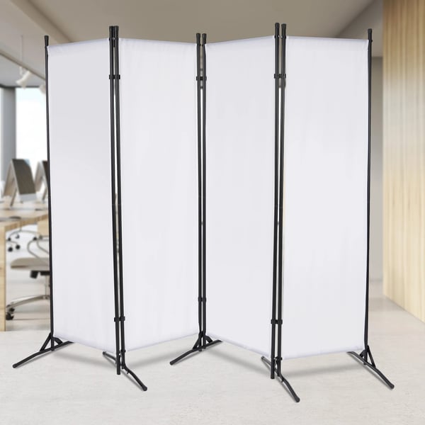 Rumdeler & Skærmvæg - 4‑panel Foldbar Paravent - 360° Foldbar, Fritstående, Jernramme & 420D PU Oxford, 2 x 1,7 m, Baselængde 51 cm - Hvid
