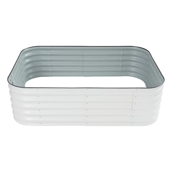 Planteringslåda i metall - Upphöjd odlingsbädd - 10-i-1 Modul - Extra Stor - 4 Böjda + 6 Raka Paneler - 195x60x43 cm - Vit