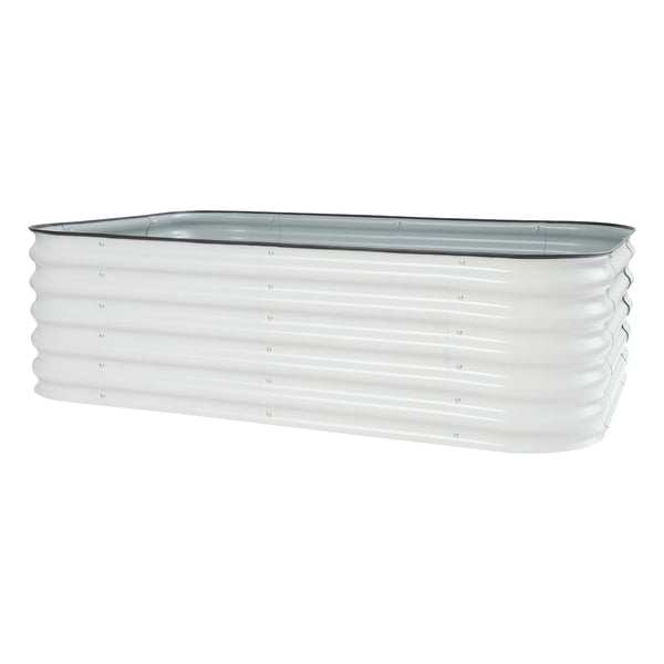 Plantekasse i metal - Højbed - 10-i-1 Modul - Ekstra Stor - 4 Buede + 6 Lige Plader - 195x60x43 cm - Hvid