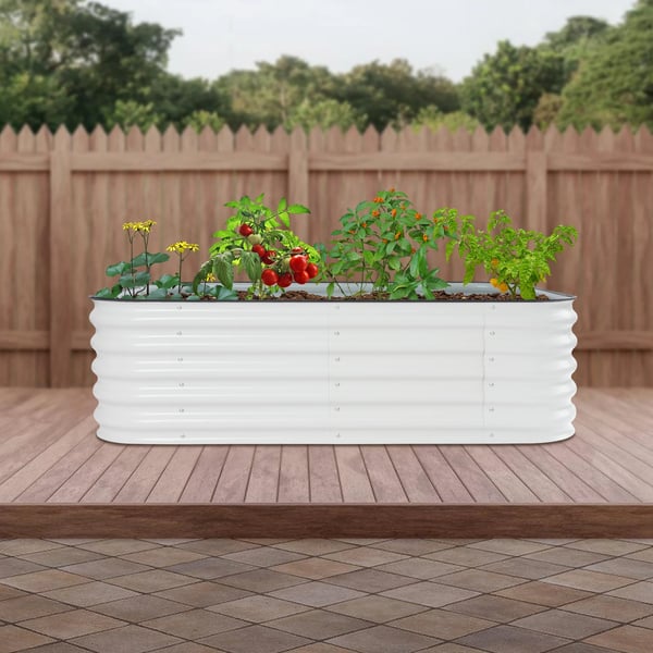 Plantekasse i metal - Højbed - 10-i-1 Modul - Ekstra Stor - 4 Buede + 6 Lige Plader - 195x60x43 cm - Hvid
