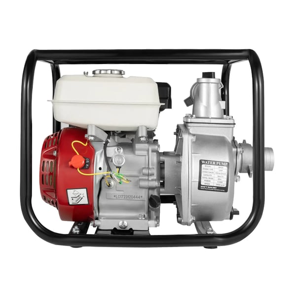 Benzin vandpumpe - Transportabel model - 5 cm ind/ud - 6,5 hk 4,8 kW - 36 m³/t - 28 m løftehøjde - 7 m sugehøjde - 3,6 L tank - Rød