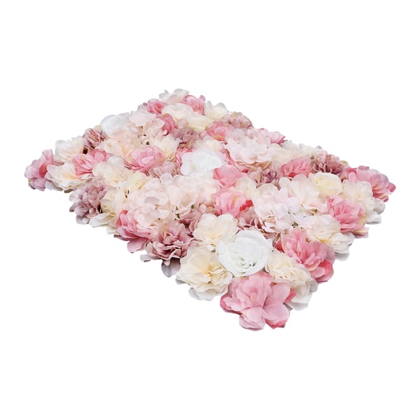 Kunstig blomstervæg rose & hortensia - Panel - Silke - 60×40 cm - Fotobaggrund - Bryllup & fest - Lyserød