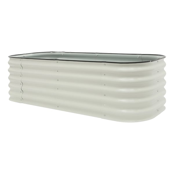 Højbed - Metal plantekasse - 8-i-1 modulær - Rektangulær 150x60x43 cm - Ekstra stor - 4 bøjede + 4 lige paneler - Hvid