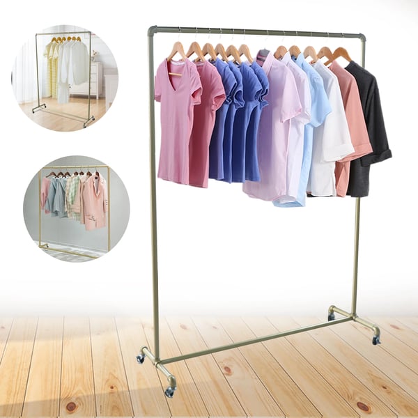 Tøjstativ/Garderobestativ - Fritstående - Mål 120×40×160 cm - 4 Drejelige Hjul - Til Gang/Entré/Soveværelse - Guld