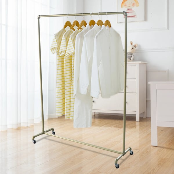 Tøjstativ/Garderobestativ - Fritstående - Mål 120×40×160 cm - 4 Drejelige Hjul - Til Gang/Entré/Soveværelse - Guld