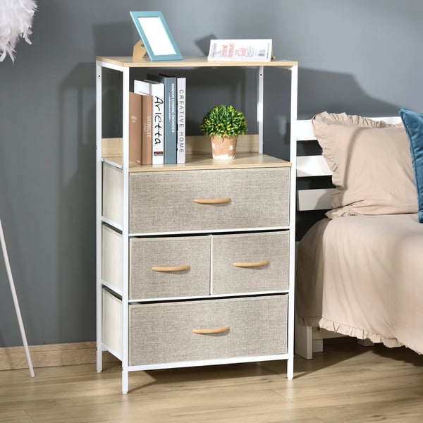 Förvaringsbyrå - Tygbyrå med 4 lådor - Öppet fack - Metallstomme - Nonwoven-tyg - 58×29×103 cm - Ljusgrå