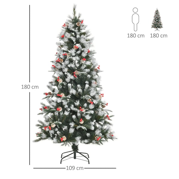 Konstgjord julgran - 180 cm - 678 grenar - 53 kottar & 53 bär - För inomhusbruk - Utan belysning - Grön